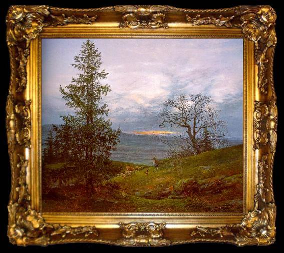 framed  Johan Christian Dahl Evening Landscape with Shepherd, ta009-2